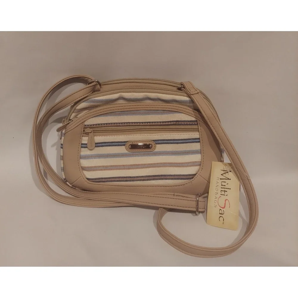 MultiSac Womens Blue Cream Tan Stripe Dynamic Mini Crossbody Bag NWT